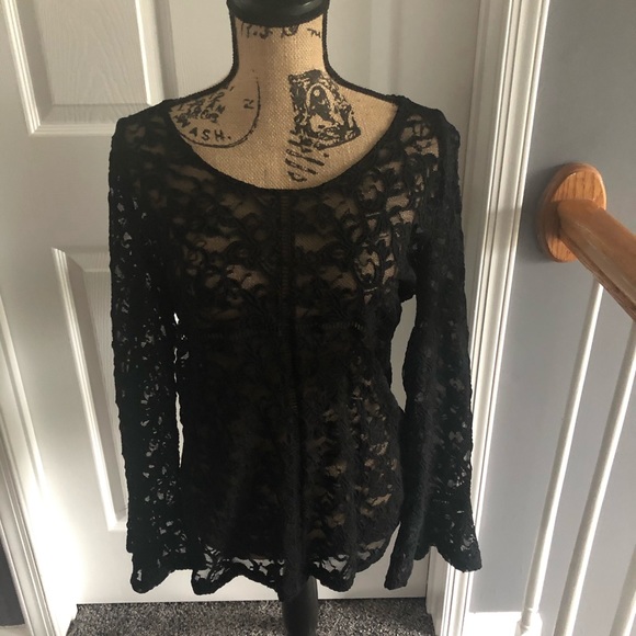 INC International Concepts Tops - SOLD-,Beautiful Black Lace Bell Sleeve Blouse